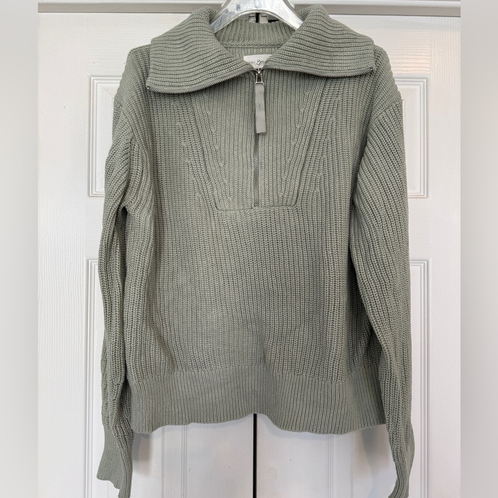 Lou & Grey Light Green Quarter Zip 100% Cotton Sweater